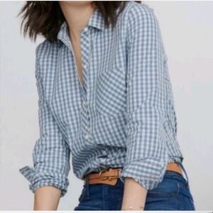 NWT Untuckit Women's CRISPO Button-Up All Cotton Shirt in Blue Gingham
